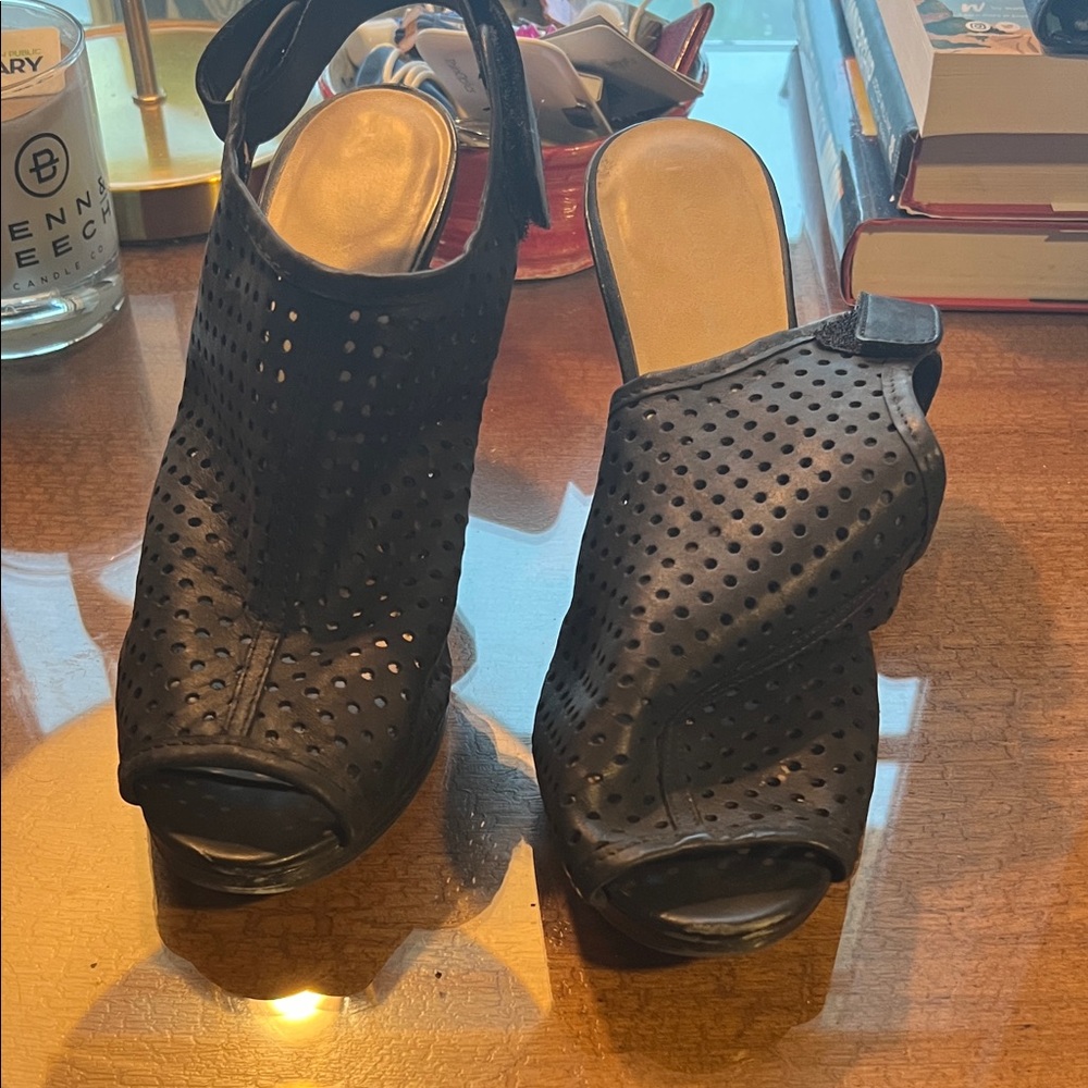Audrey Brooke Black Perforated Mules
